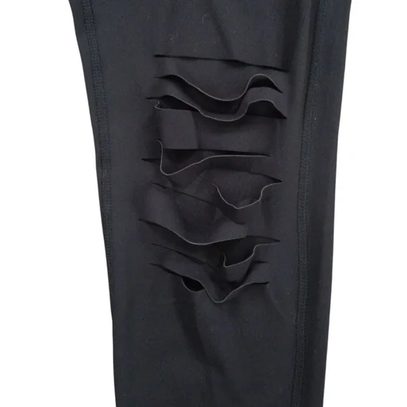 Mono B Women's Black Shredded‎ Knee Laser Cut High Waist Leggings Size XL NEW - Picture 9 of 15